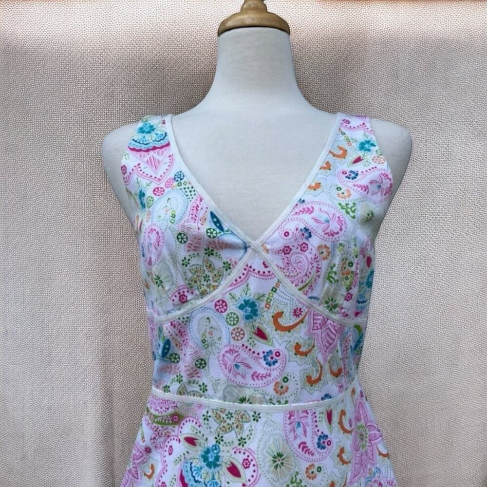 VTG 90s Y2K Floral Midi‎ Dress Sz 10 Paisley V Neck Stretch Coquette Romantic
